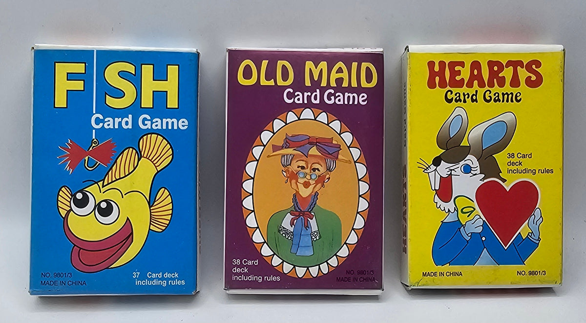 Kids Card Games Set, Go Fish, Old Maid & Hearts, New in Box - Vintage 1990s, front view