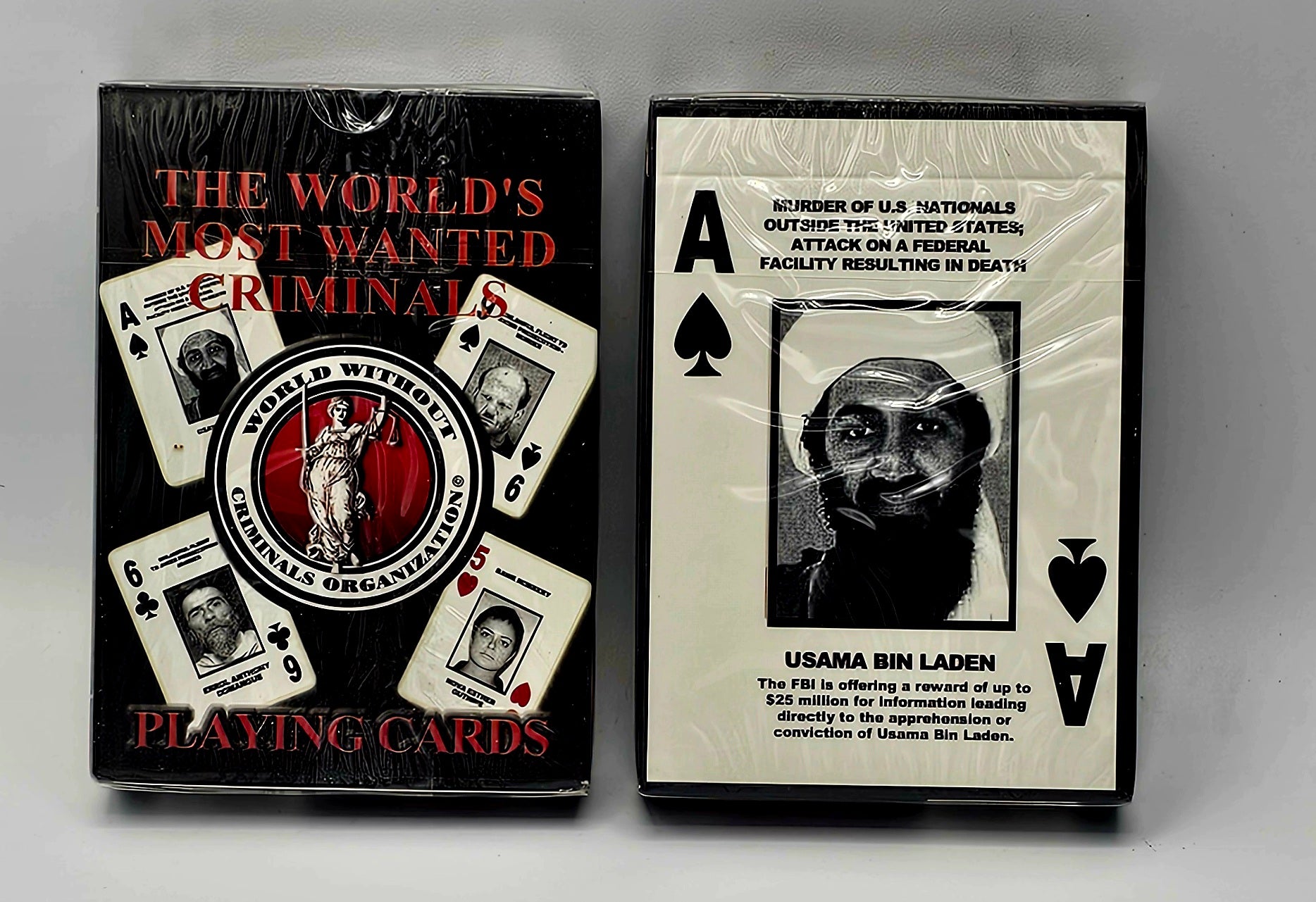 2003 World's Most Wanted Criminals Playing Cards, Factory Sealed Post-9/11 True Crime Deck, front view
