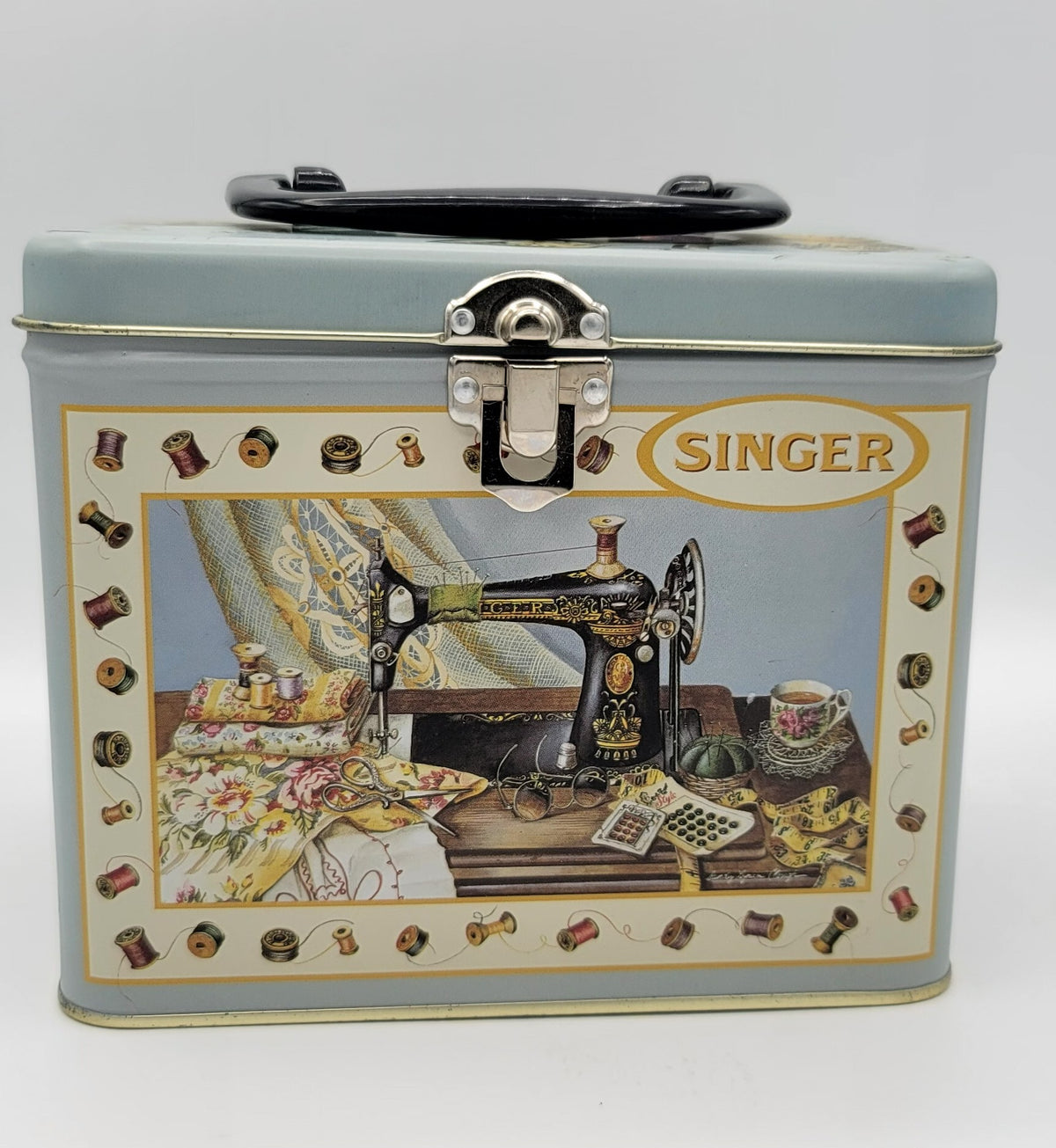 Singer Blue Sewing Notions Square Metal Keepsake Box