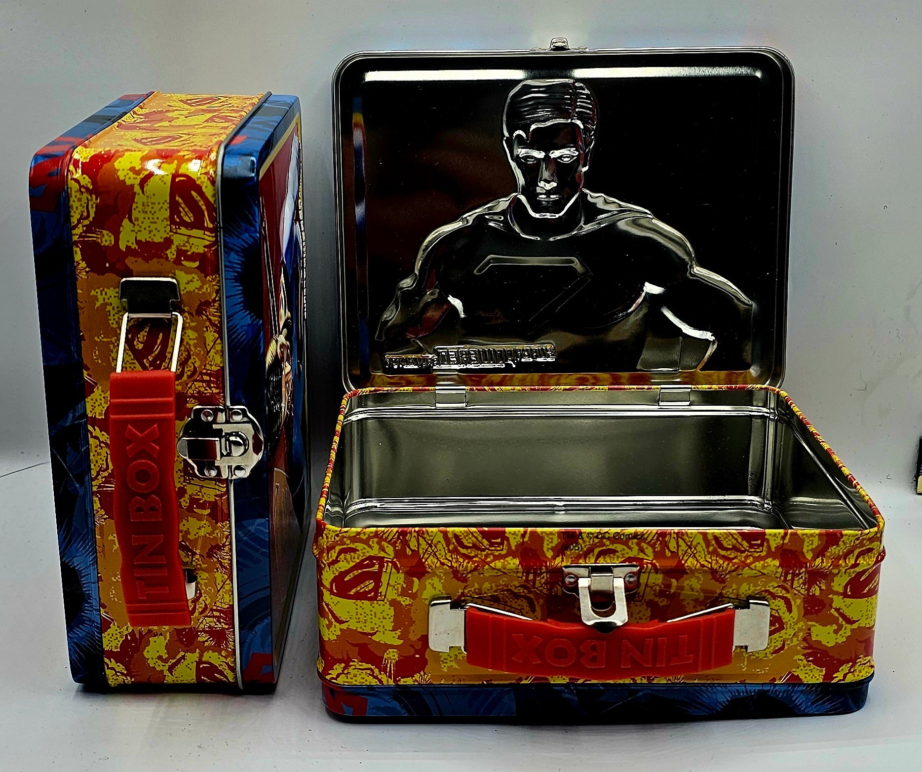 Superman Super Powered embossed square lunch box, DC Comics superhero collectible