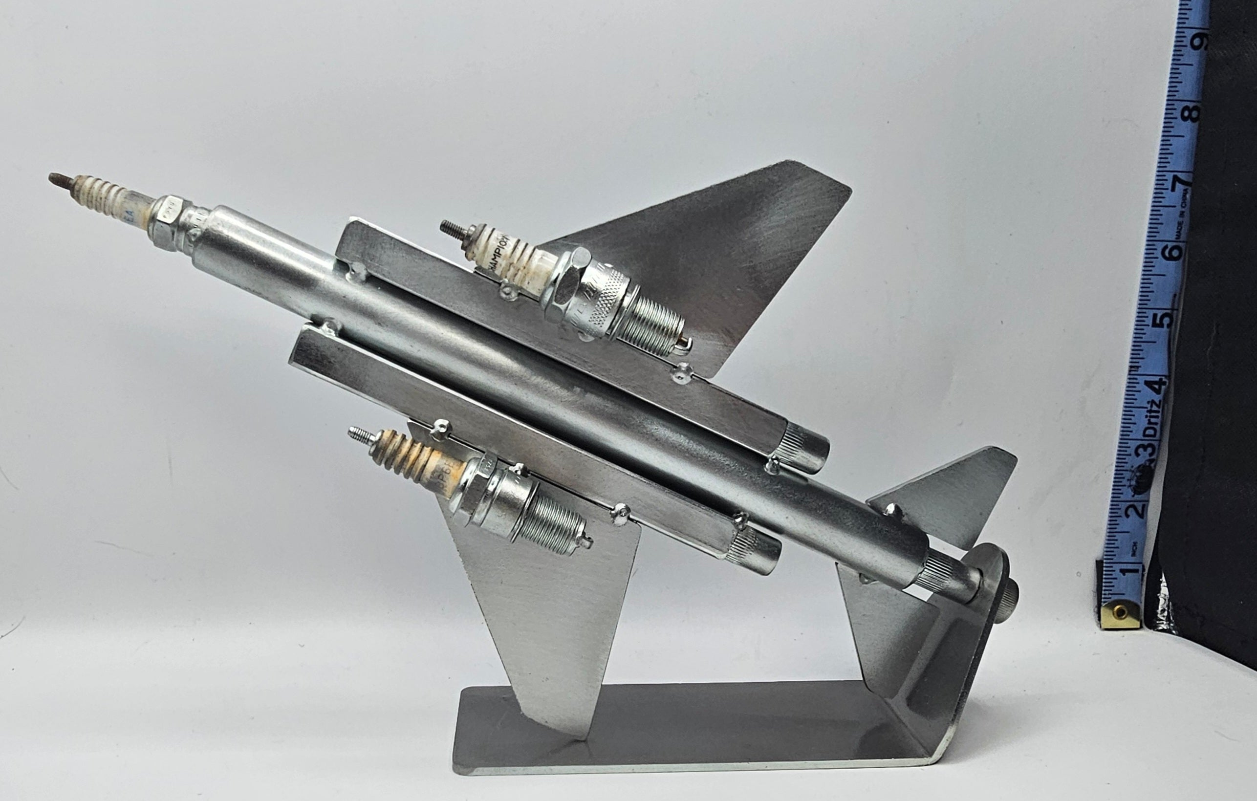 F-4 Phantom spark plug metal art fighter jet, handmade military aviation sculpture