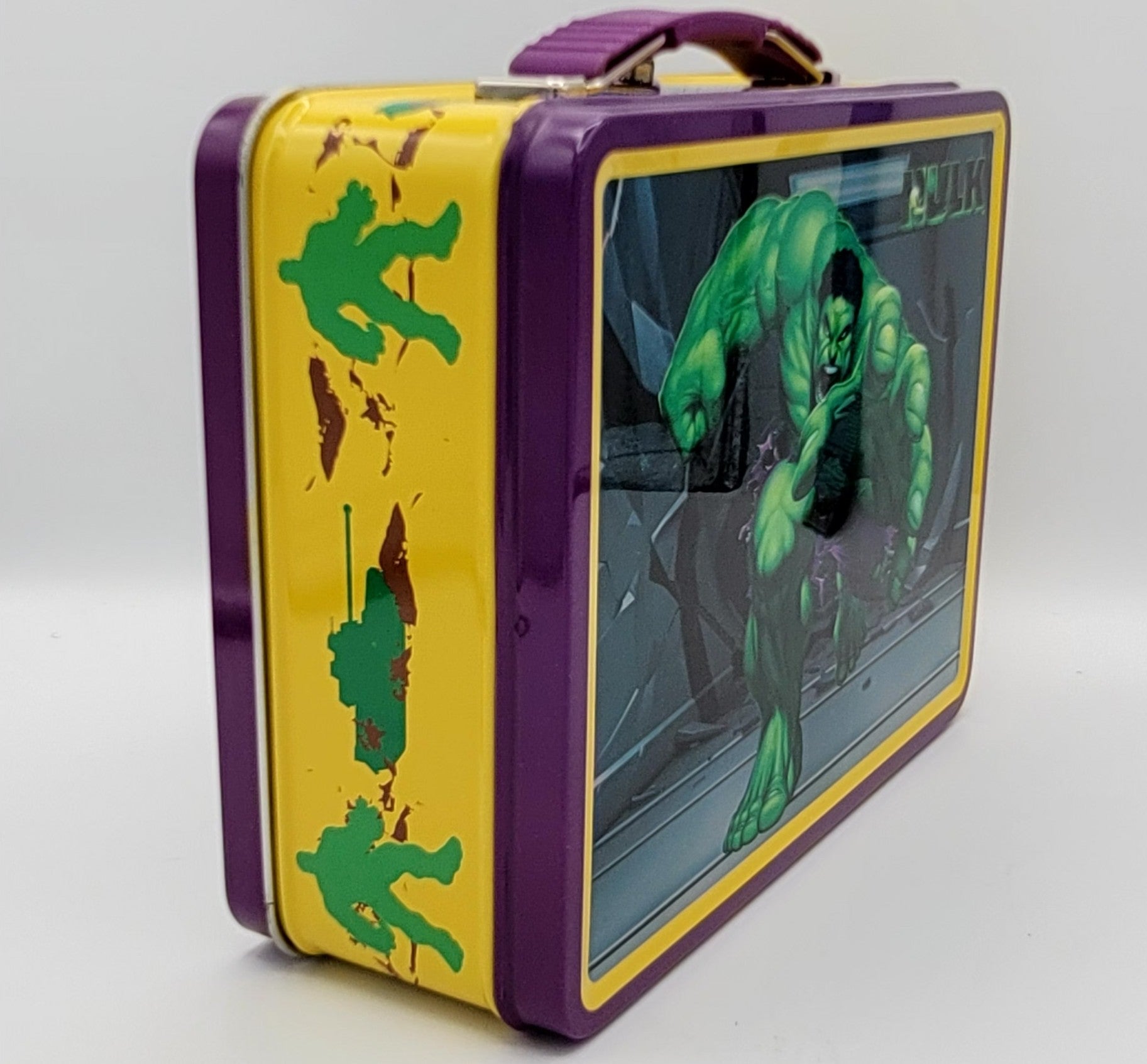 Hulk Corridor Embossed Square Metal Lunch Box, Marvel Superhero Collector Carry Case, packaging view