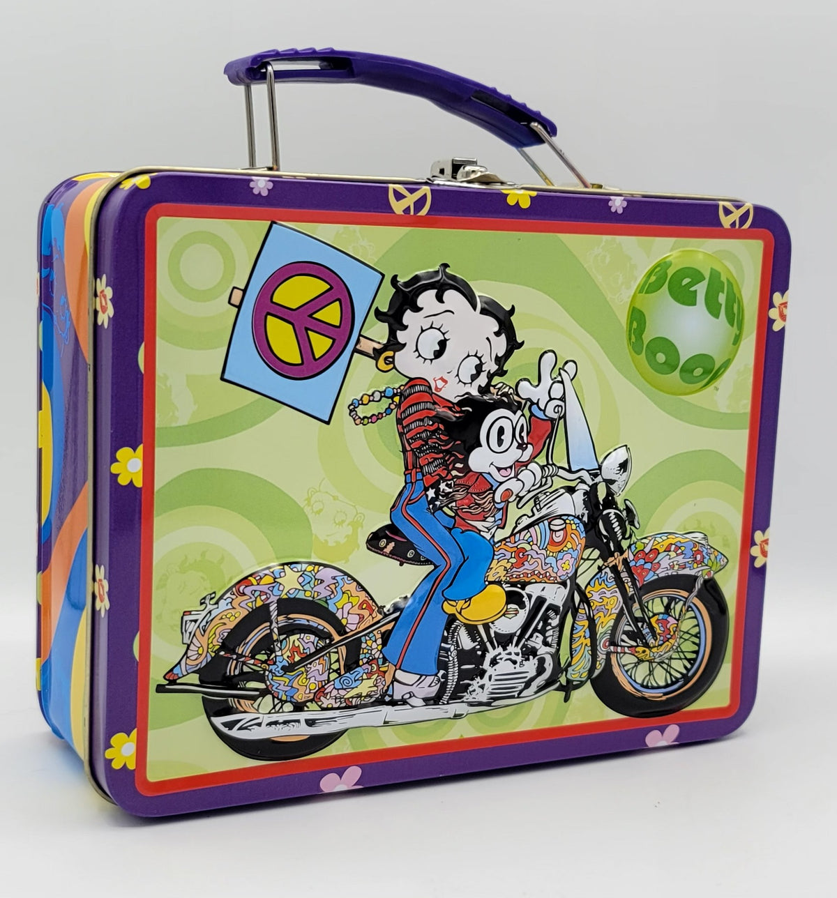 Betty Boop Motorcycle Flower Power 2003 Square Metal Lunch Box