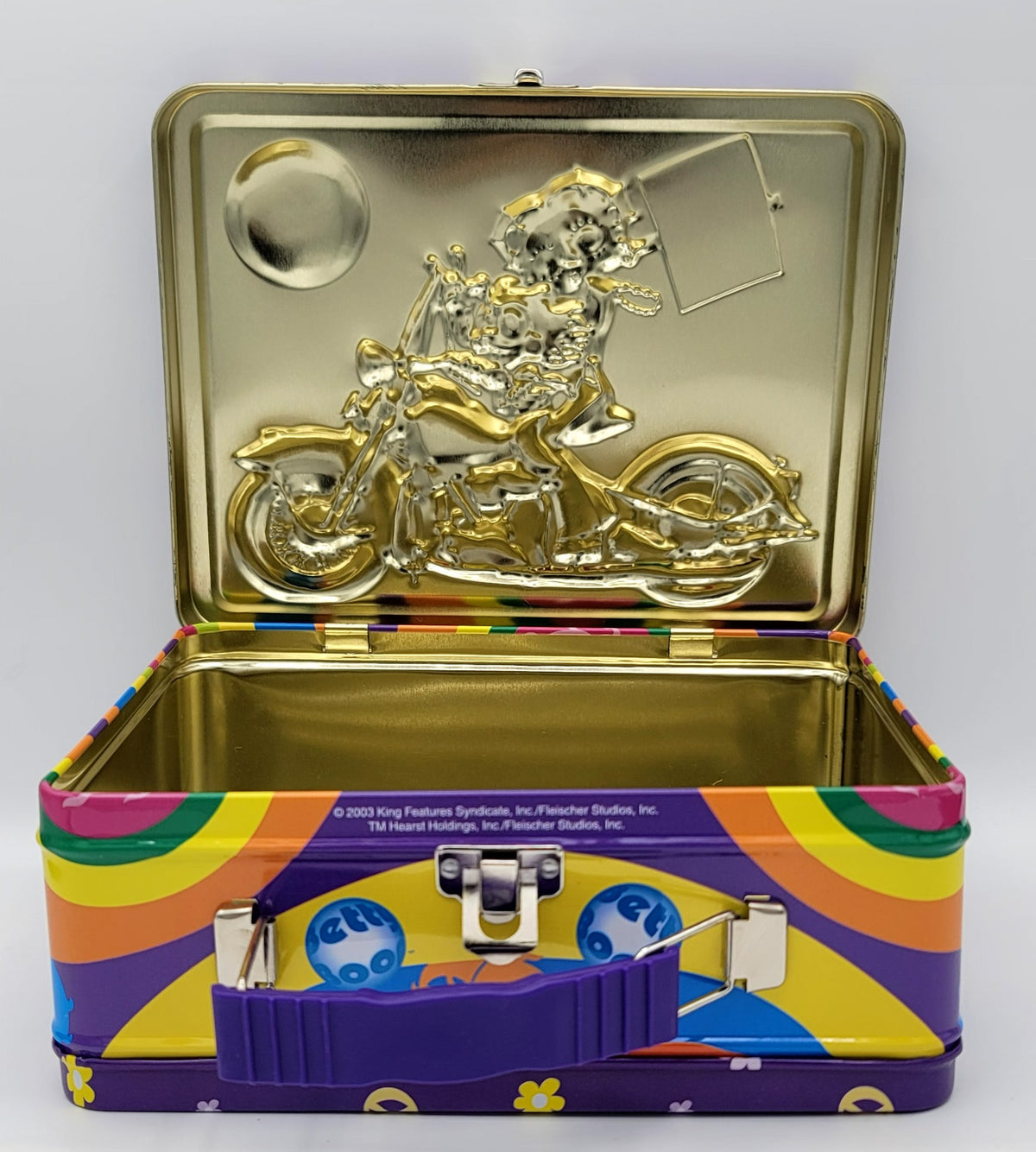 Betty Boop Motorcycle Flower Power 2003 Square Metal Lunch Box