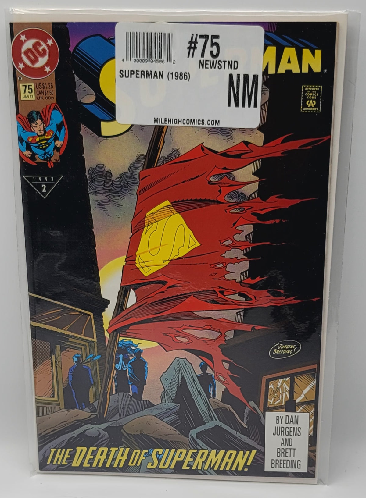 Superman comic book issue 75, January 1993 first printing direct edition, Death of Superman DC collectible
