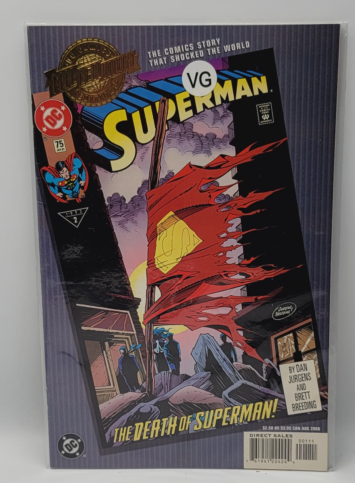 Superman comic book issue 75, January 1993 first printing direct edition Death of Superman DC collectible