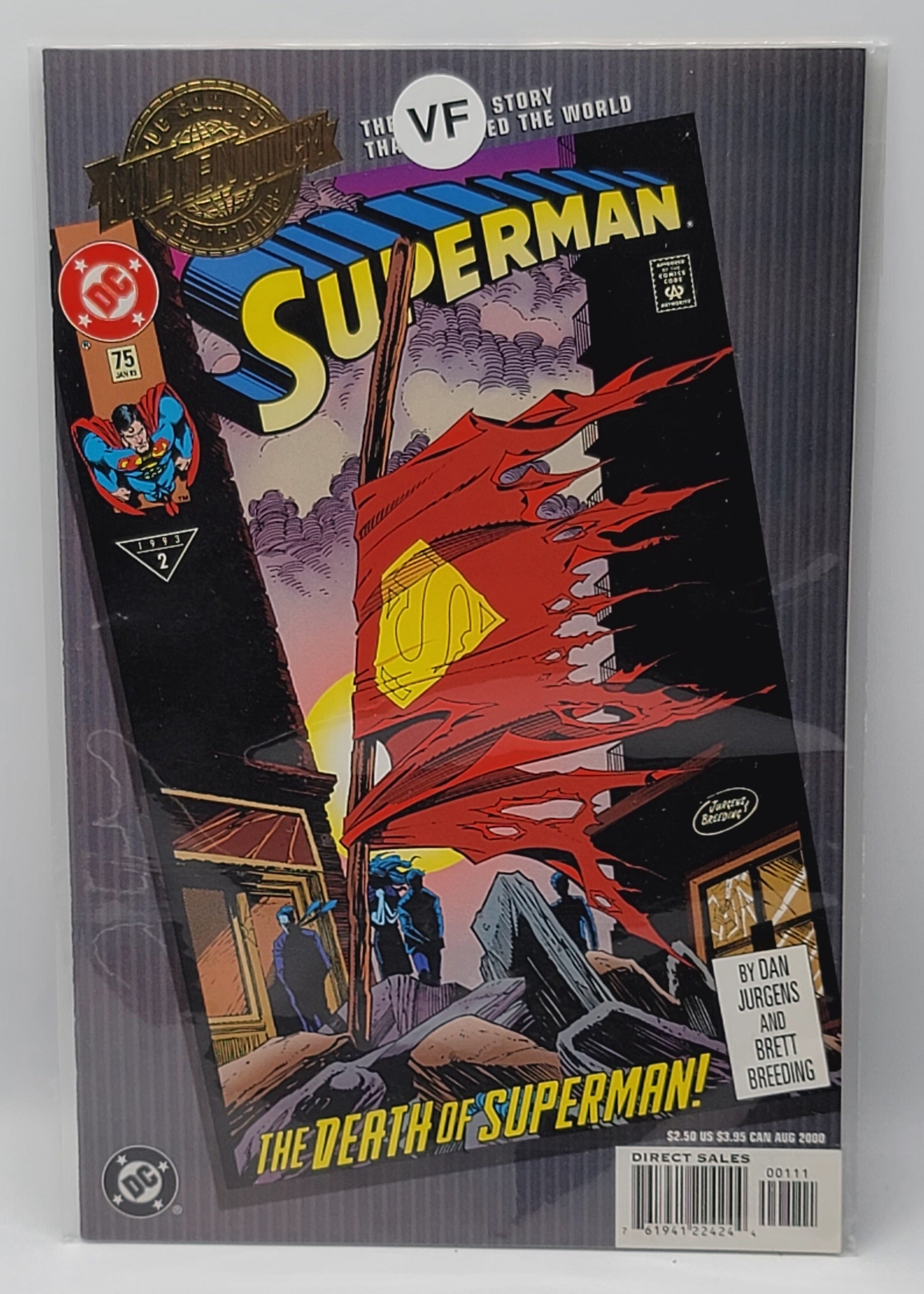 Superman Is Dead Millennium Edition comic book, issue 75 August 2000 direct edition vintage DC Comics reprint