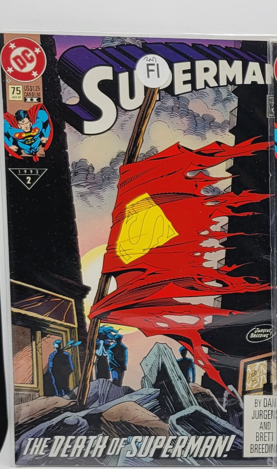 The Death of Superman comic book issue 75, January 1993 second printing newsstand edition vintage DC collectible