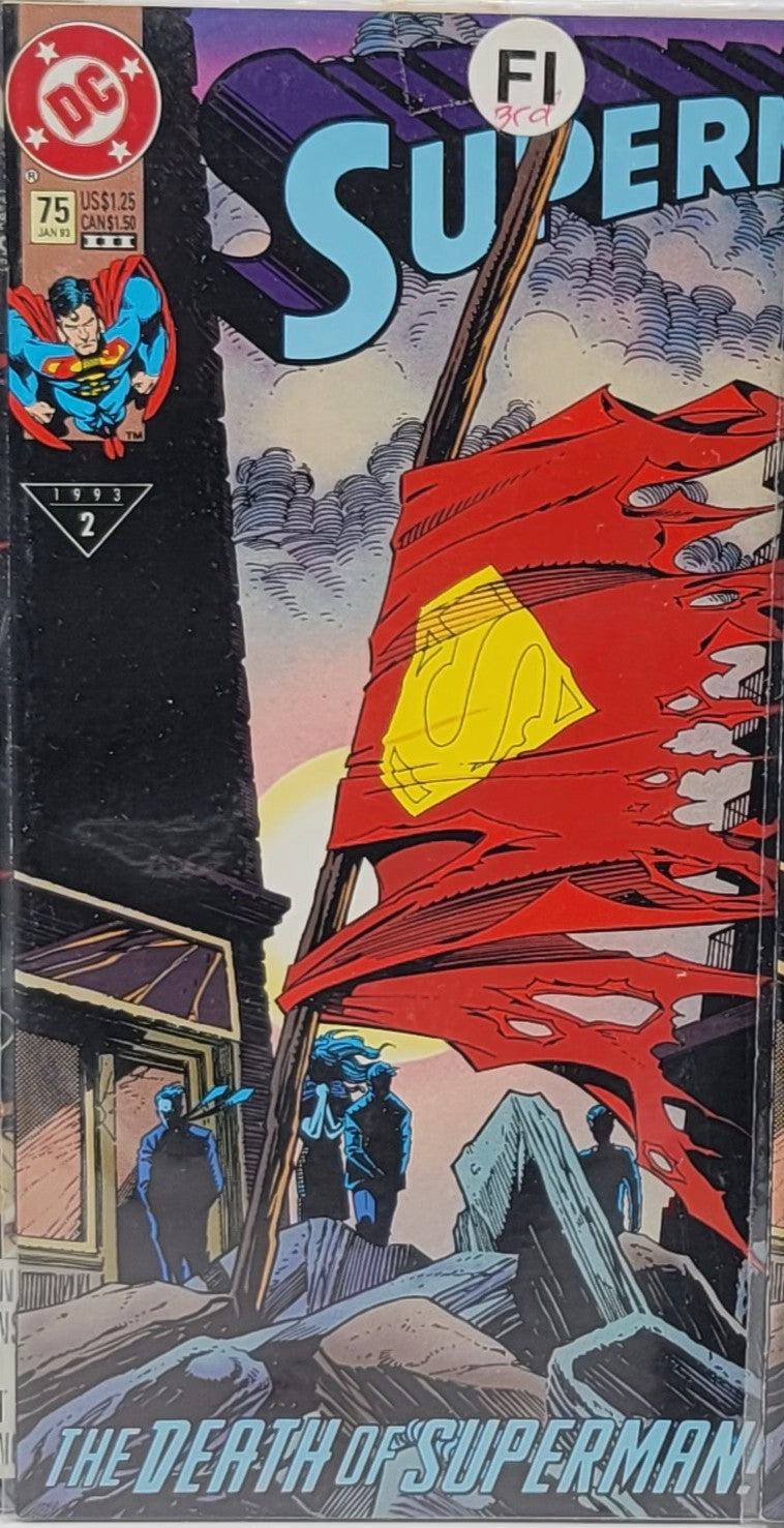 The Death of Superman comic book issue 75, January 1993 third printing newsstand edition vintage DC collectible