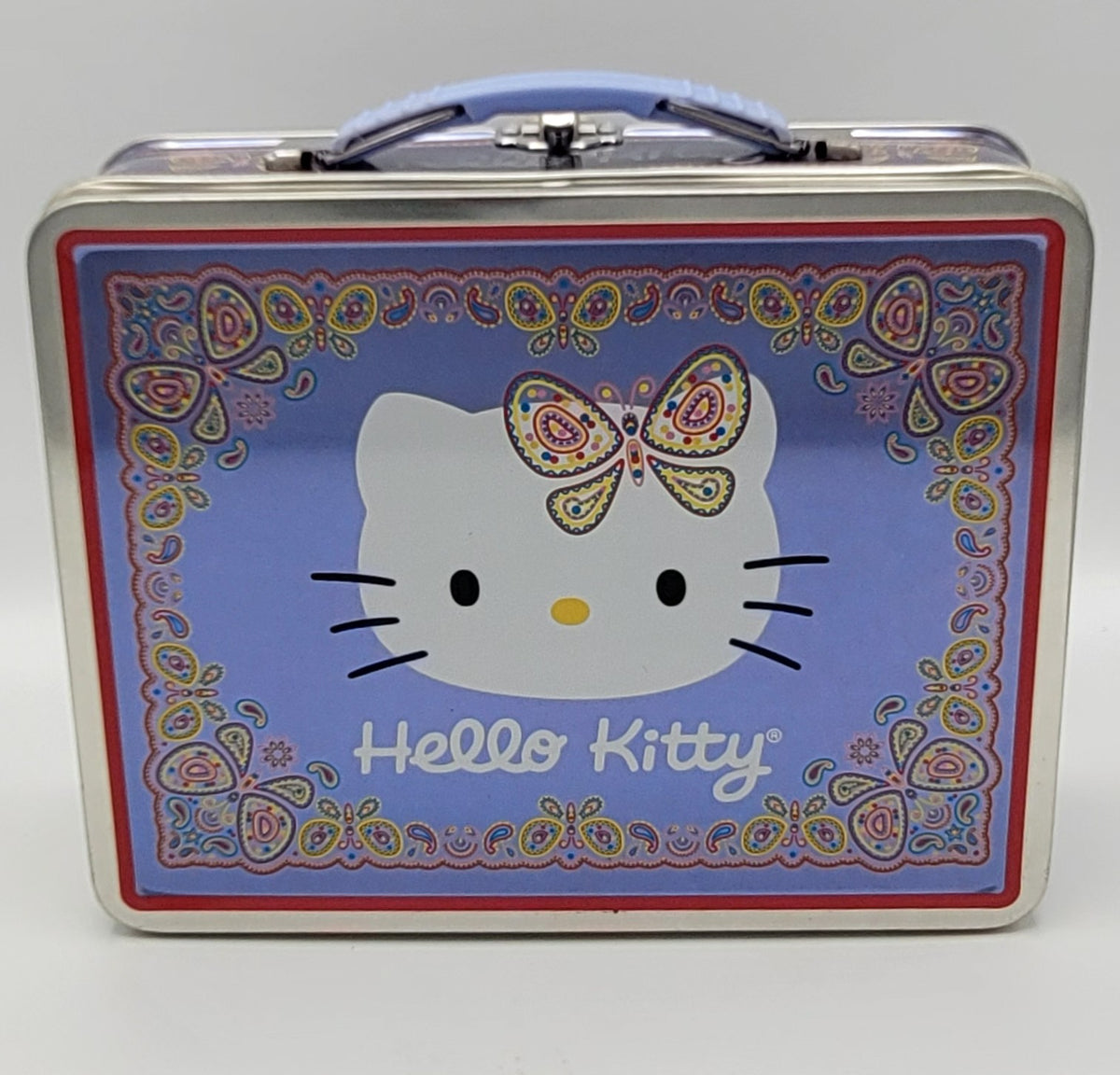 Hello Kitty Purple Butterfly Square Metal Lunch Box