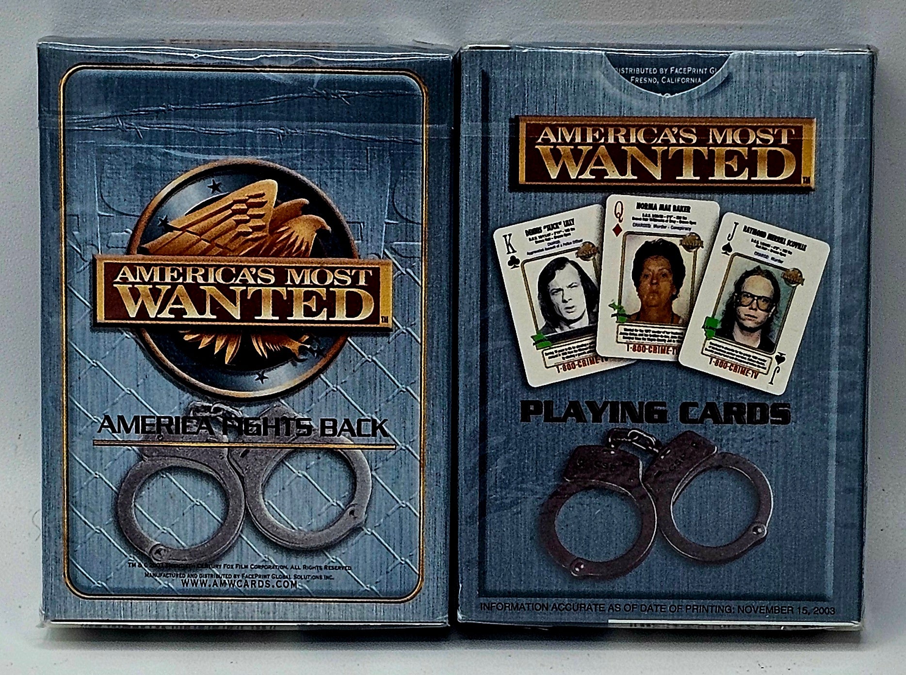 2003 America's Most Wanted Playing Cards, Twentieth Century Fox True Crime Collectible Deck, front view