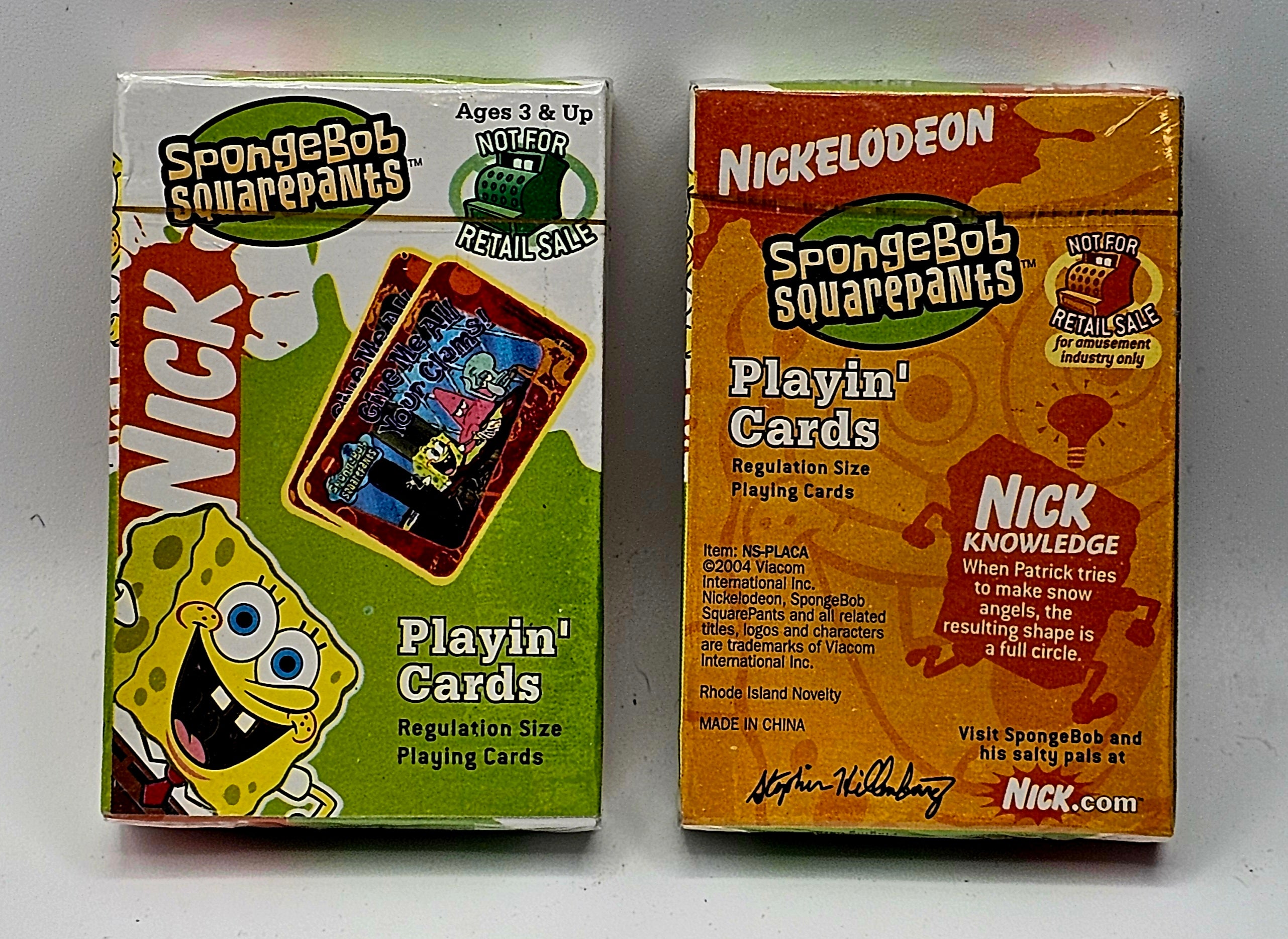 SpongeBob SquarePants Playing Cards, 2004 Factory Sealed Nickelodeon Novelty Deck, front view