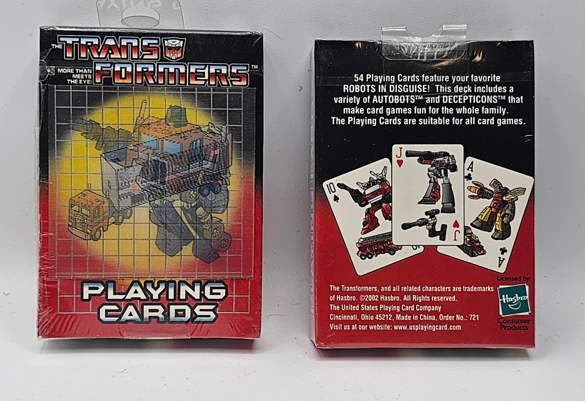 Transformers G1 Lenticular Playing Cards, 2002 Factory Sealed Hasbro Bicycle Deck, front view