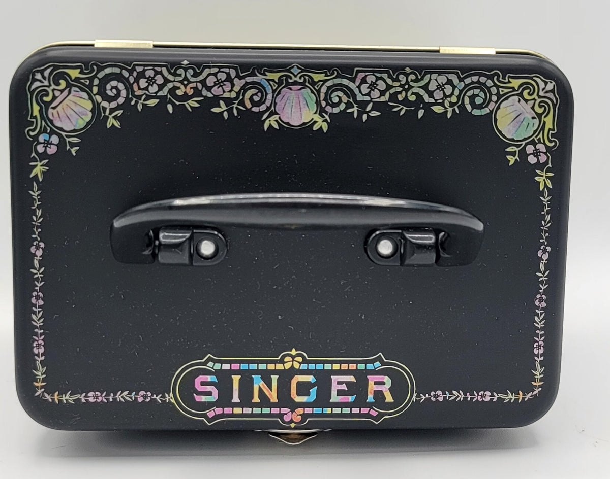 Singer Black Iridescent Floral Square Metal Keepsake Box