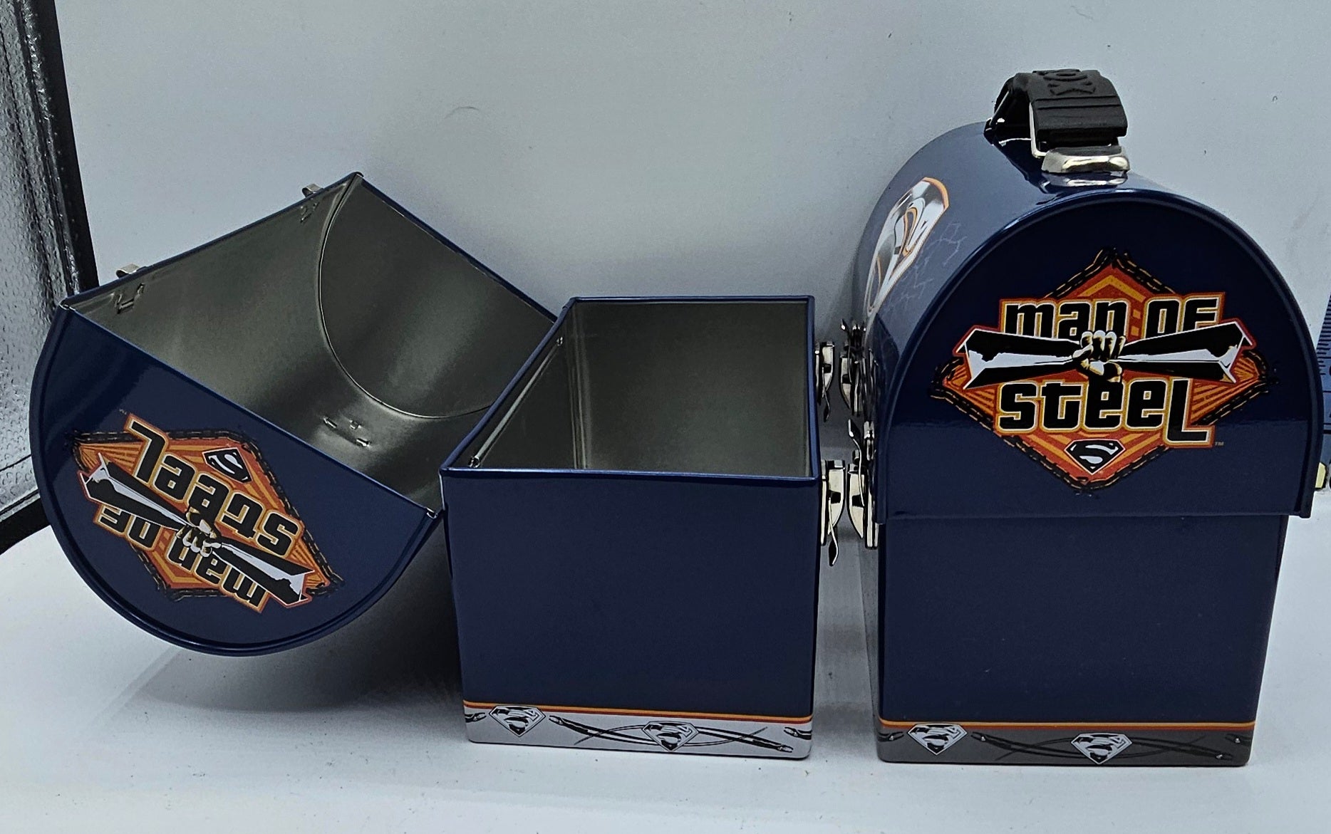 Superman Man of Steel dome lunch box, DC Comics collectible metal lunchbox