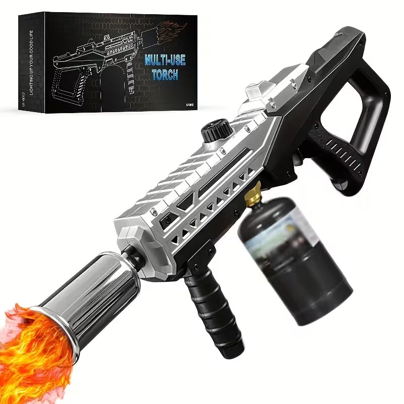 Multifunctional torch with flame effect and packaging in the background
