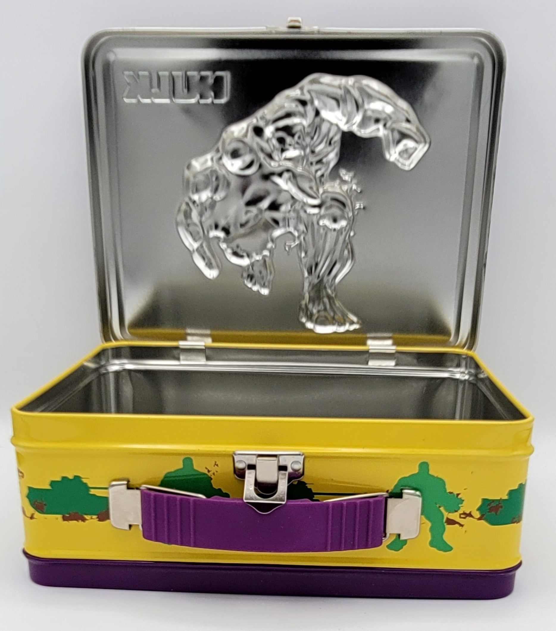 Hulk Corridor Embossed Square Metal Lunch Box, Marvel Superhero Collector Carry Case, packaging view