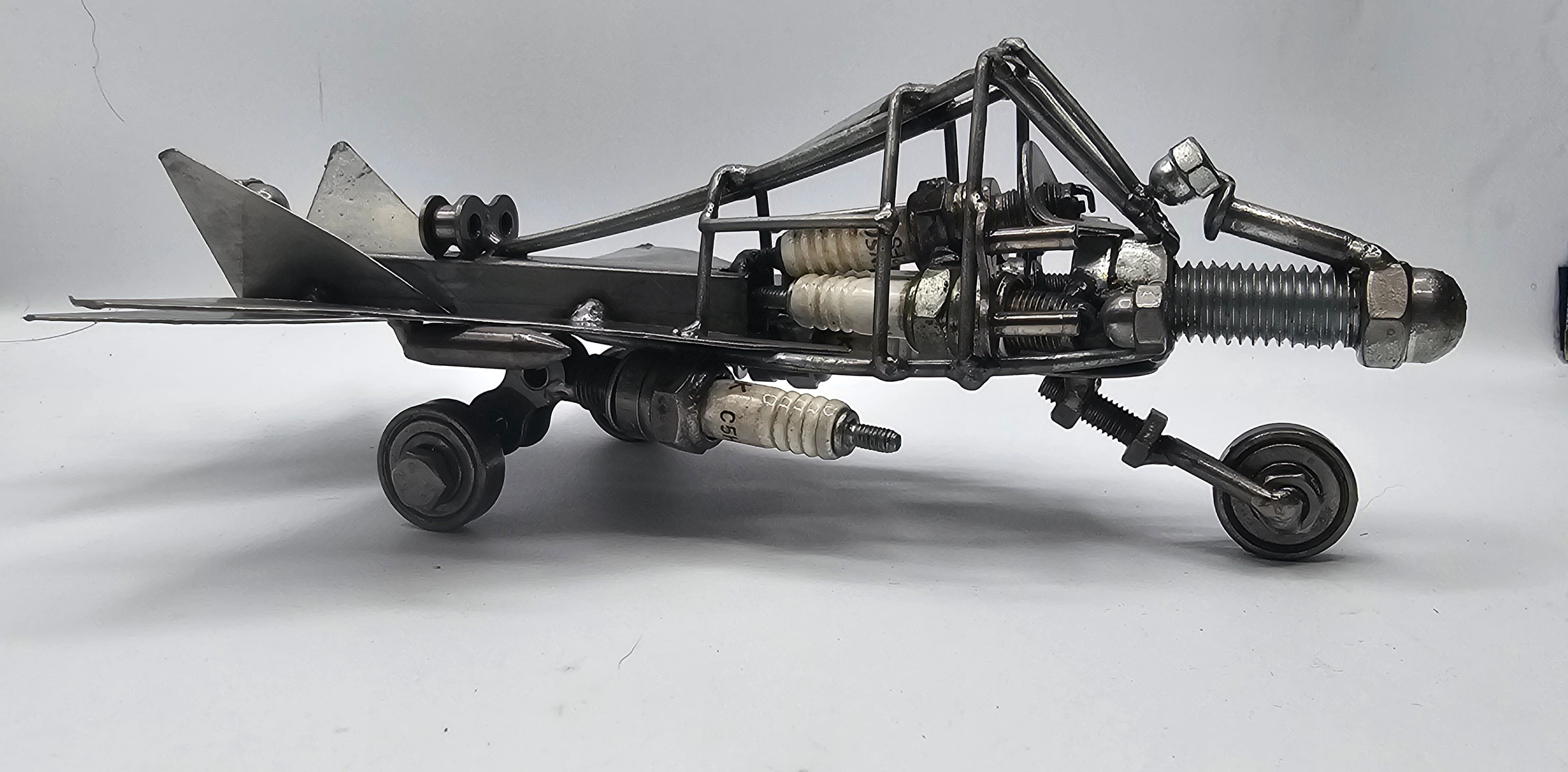 MIG-21 Fishbed spark plug metal art fighter jet, handmade military aviation sculpture